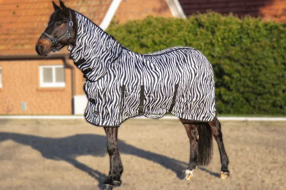 HKM Fliegendecke mit Halsteil -Zebra- mit Bauchlatz